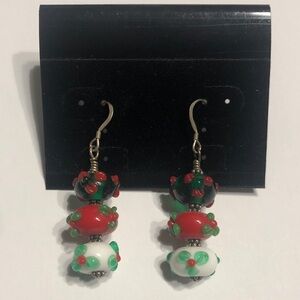 Festive Red and Green Beaded Earrings